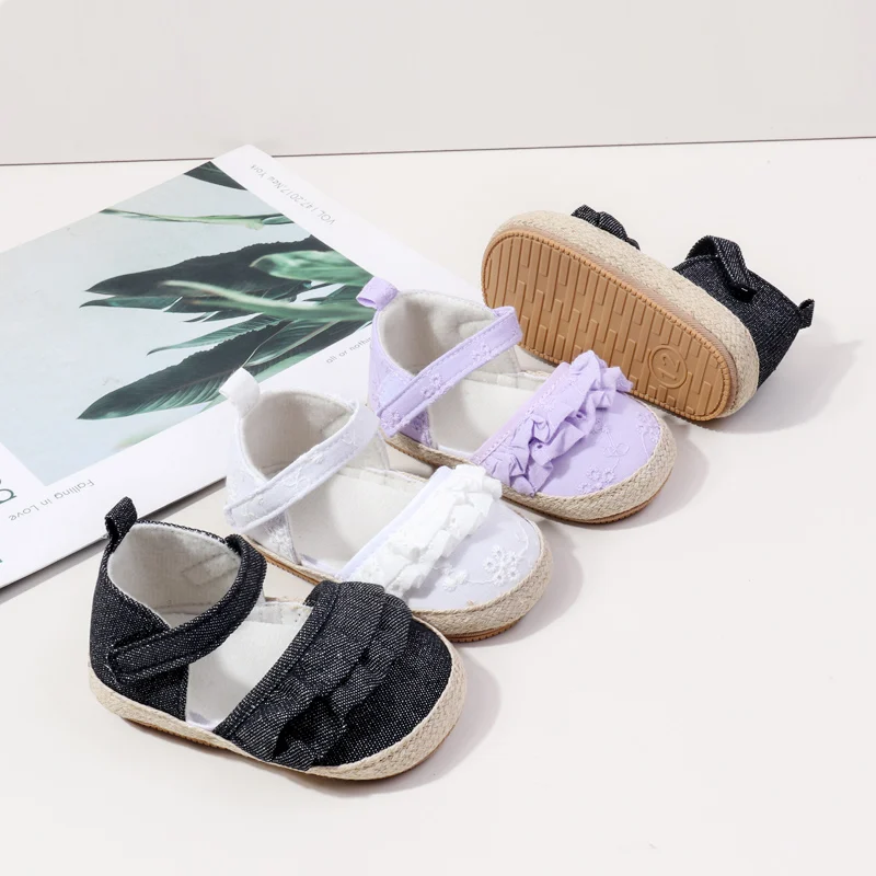 Newly Arrived Baby Girl Toddler Shoes with Non-Slip Soft Rubber Sole Lace Decoration Flat Breathable Solid Pattern Summer Spring supplier