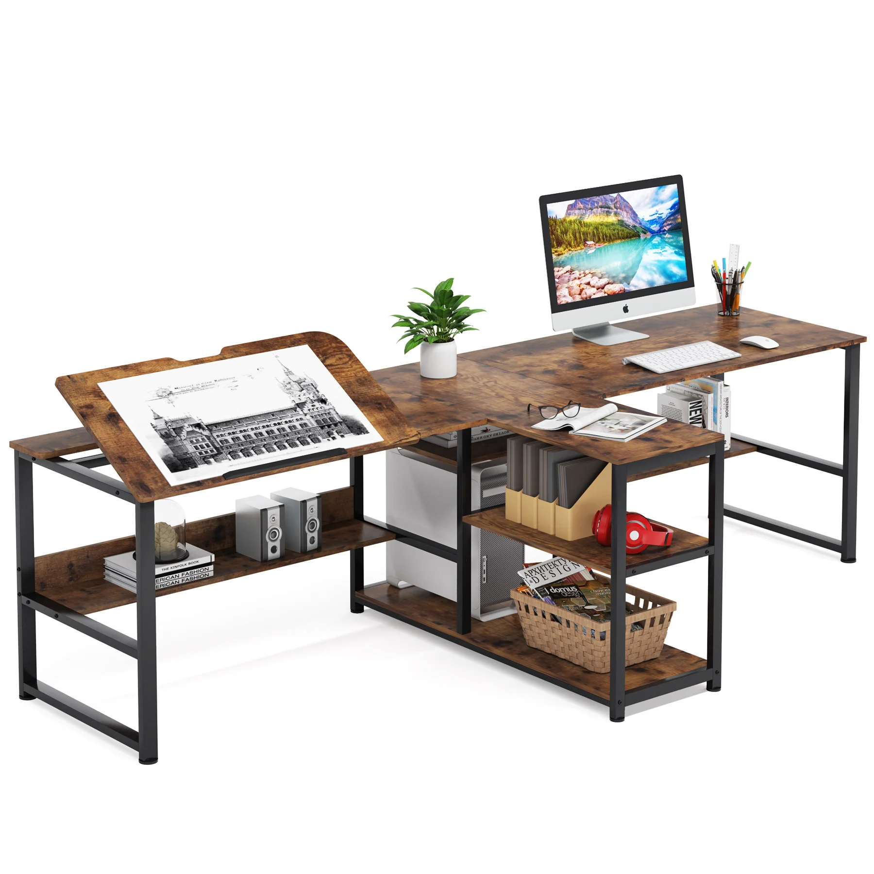 Tribesigns modern commercial two-person computer desk lifting laptop table staff workstation partition office desk