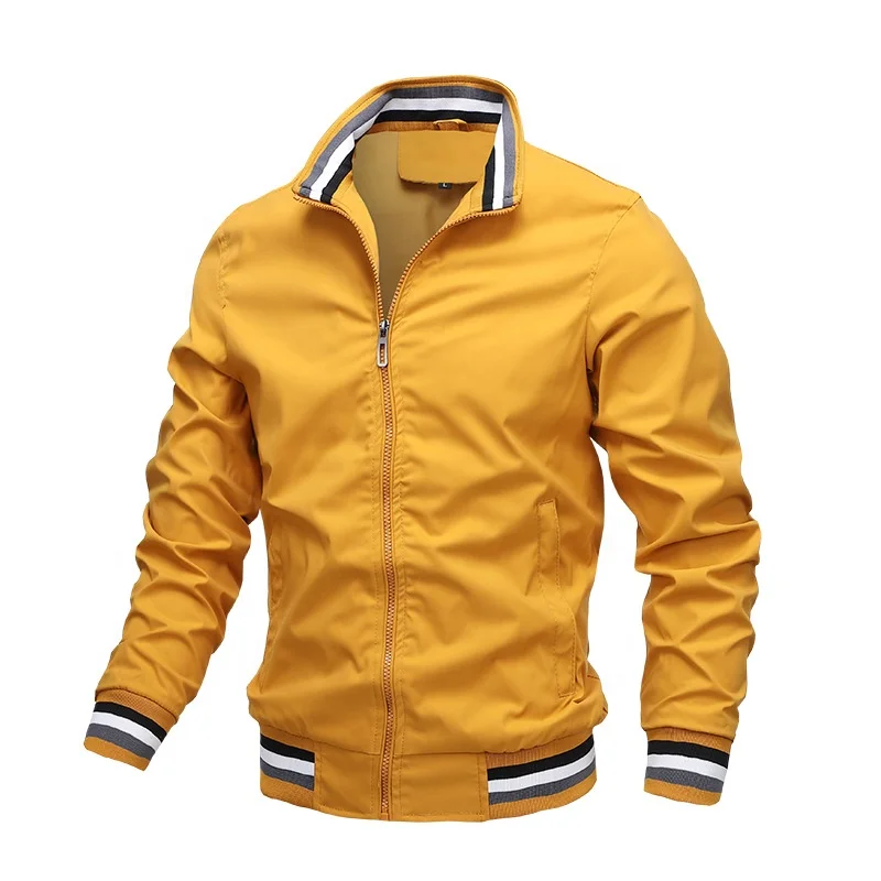 Men's Casual Solid Color Jacket Men Zipper Stand Collar Cotton Jacket Slim-Fit Simple and Versatile Jacket with Pockets