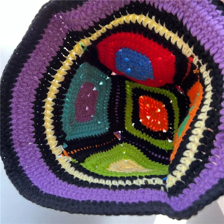 Handmade Crochet Fantastic Contrasting Knitted Fisherman Hat Versatile Women Beanies Colored Fashion Round Basin Hat