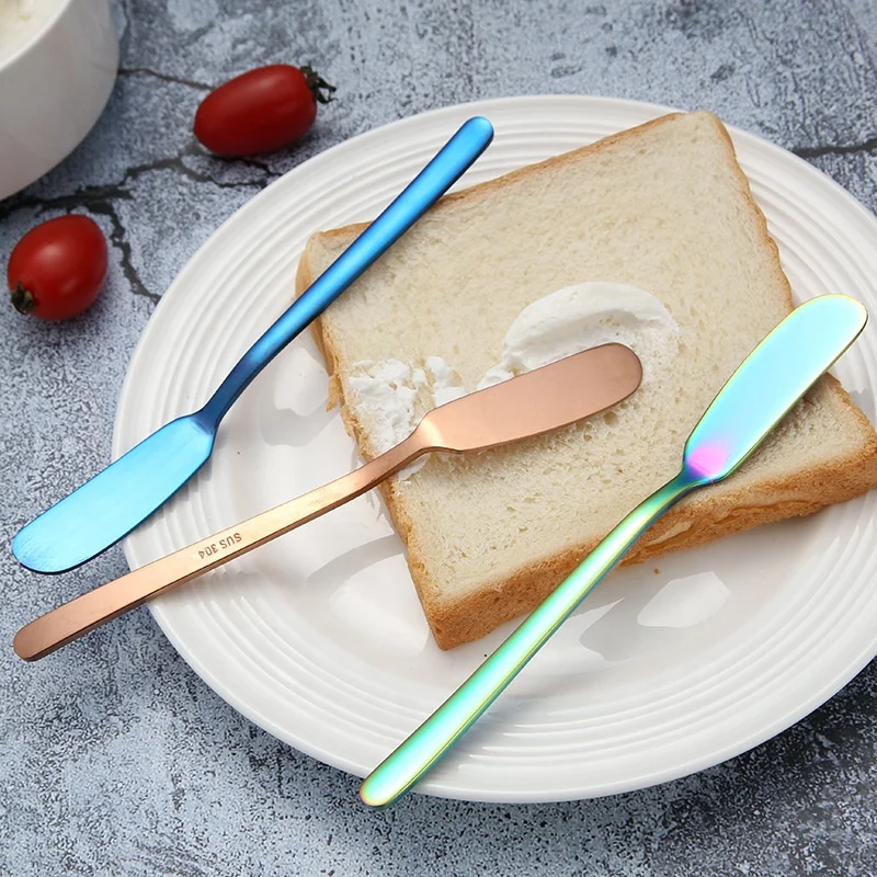 wholesale colorful 304 stainless steel butter knife greased cheese bread jam butter knife flower mounting knife