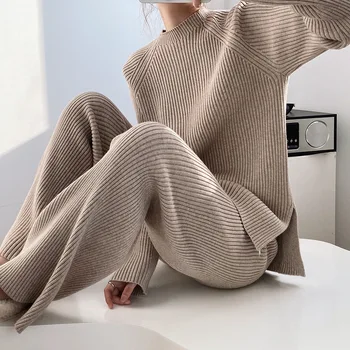 Mailifu Custom Fall Winter Knit Sweater 2 Two Piece Set Loungewear Pajama Set Knitted Women Sweater Set