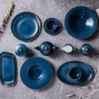 Porcelaine Porcelain Customized Color Bone China Banquet Assiette Porcelaine Blue Dinner Round Plates Set Restaurant Use