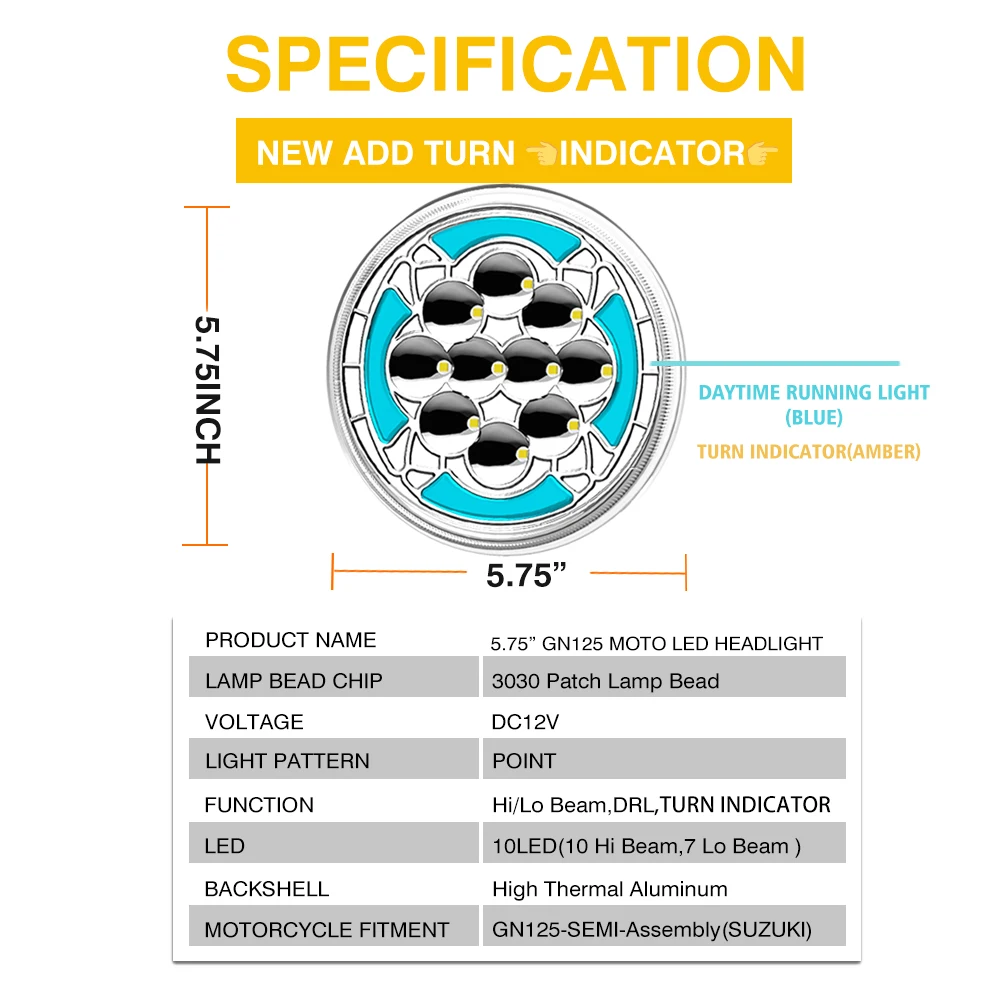 Round Motorcycle LED Headlight with High Thermal Conductivity Aluminum Shell IP67 Waterproof and Semi-assembly Design