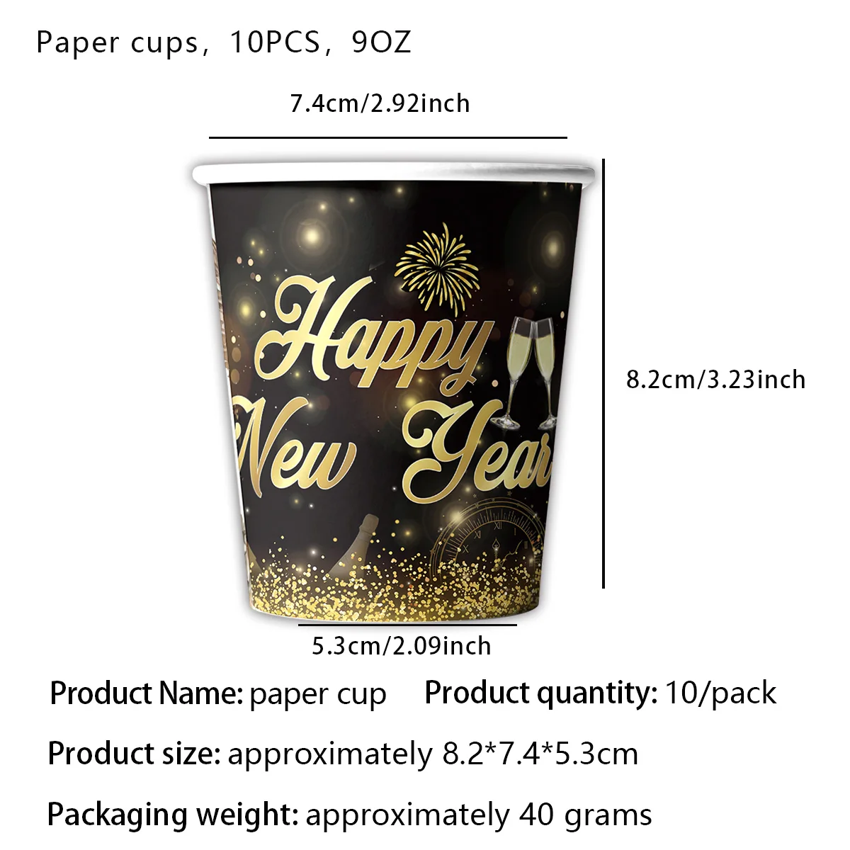 Black Gold Happy New Year Party Decoration Disposable Tableware Sets 2025 Party Holiday Supplies