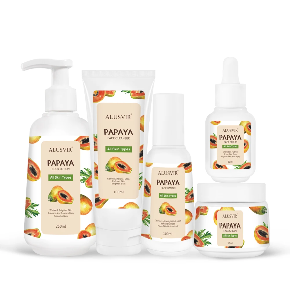 Private Label Skincare Set Natural Skin Whitening Papaya Face Bleaching Kit Korean Best Anti Aging Skin Care Sets Wholesale