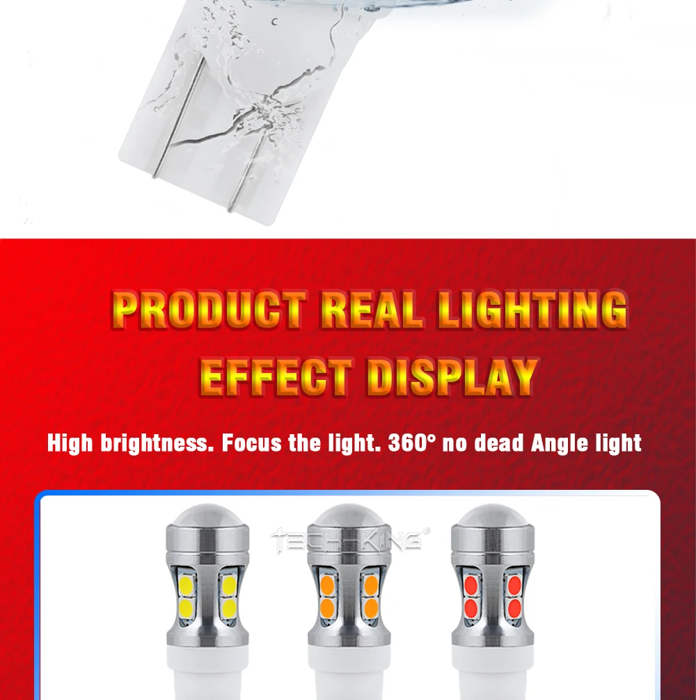 TECH-KING Auto Super bright LED White 3030 chip 10SMD 168 W5W with lens width light 12V 2W license plate light T10 decoded bulb