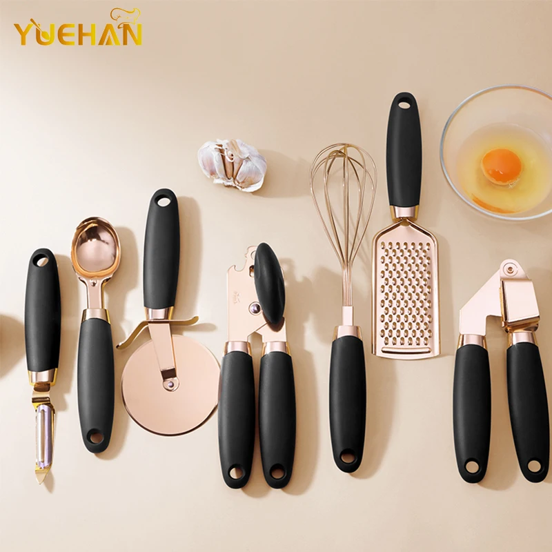 7 Pieces Rose Gold Kitchen Tools Set Kitchen Accessories Gadget Set Copper Coated Stainless Steel Utensils Set