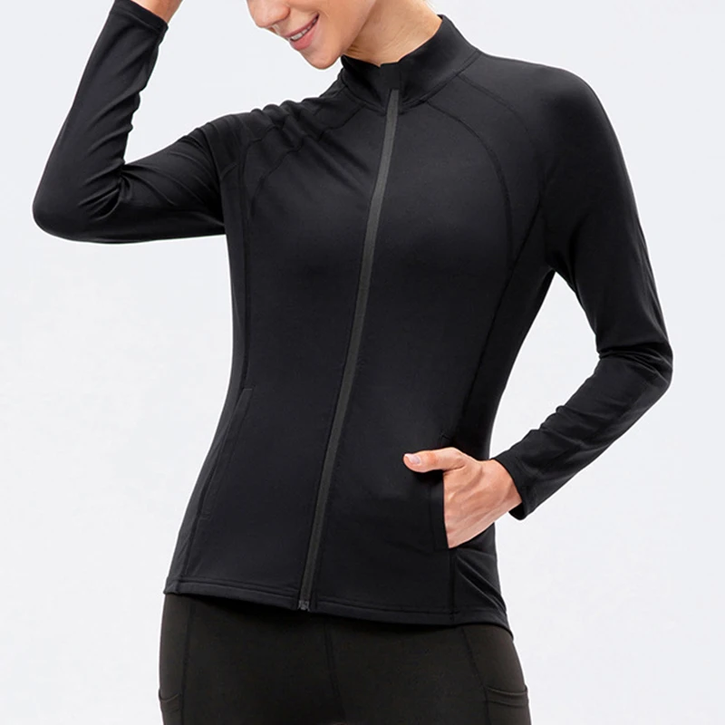 Long Sleeve Full Zipper Yoga Jackets Plus Size Sports Yoga Tops Workout Wear Gym Fitness Clothing Sportswear Women Running Coat
