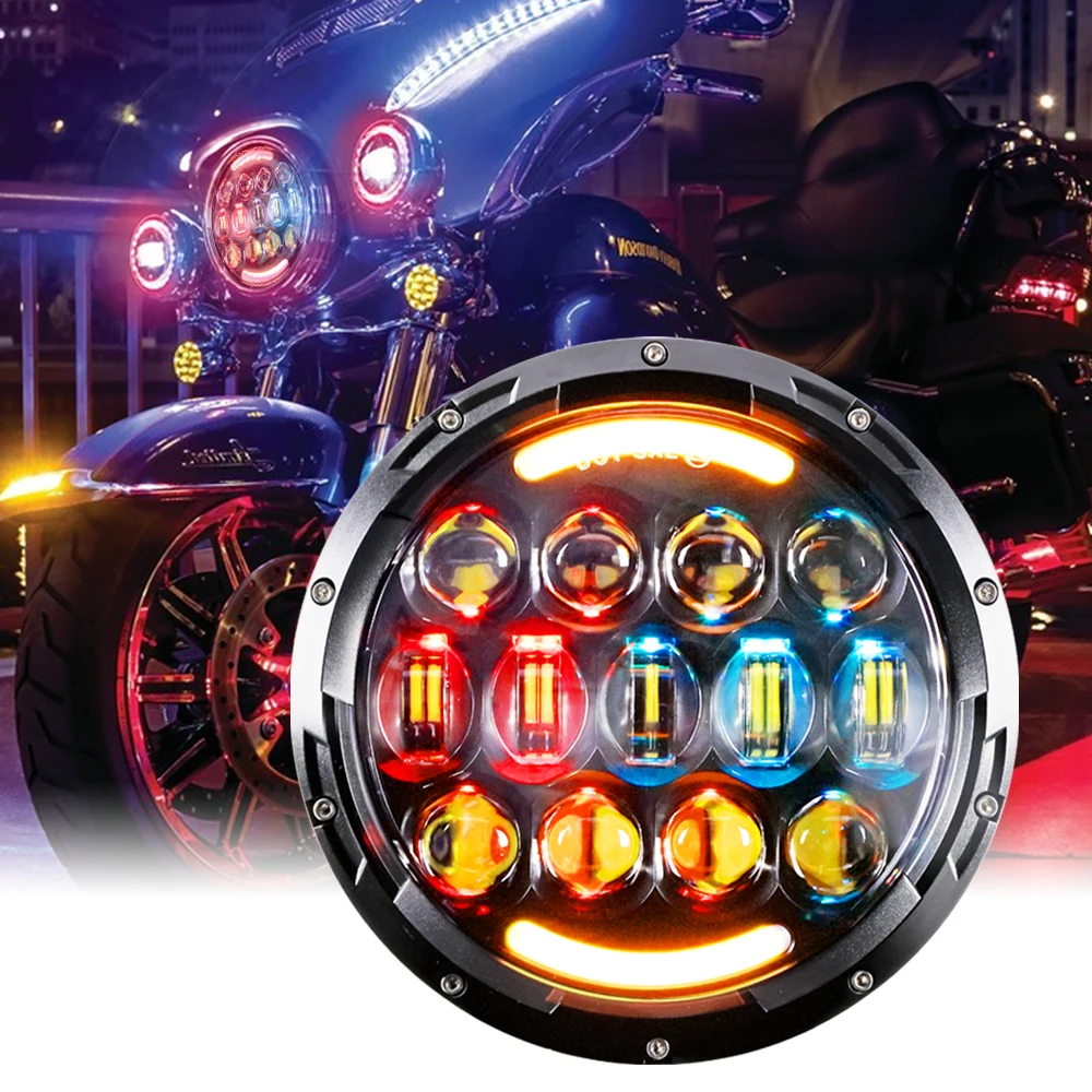 7" Inch Blue Halo Ring DRL LED Headlight Angel Eyes For Harley-Davidson 