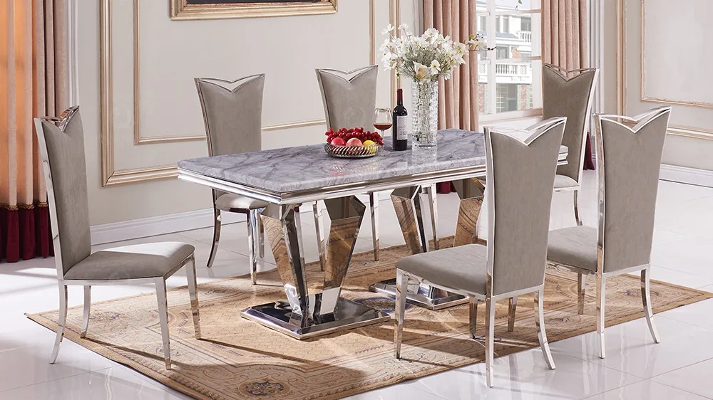 Modern Luxury Seater Stainless Steel Dining Table And Chair Set