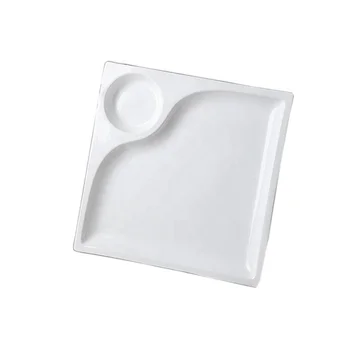 Restaurant Tableware Dinner Serving 9 Inch White Square melamine Plate with Cup Holder
