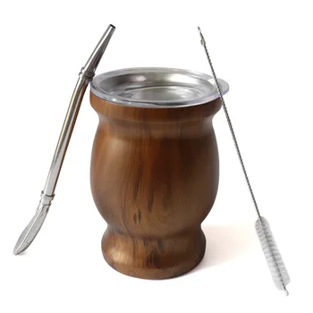 Custom 8oz Stainless Steel Double-Wall Yerba Mate set One Yerba Mate Cup With Bombillas Mate (Straw) & Brush