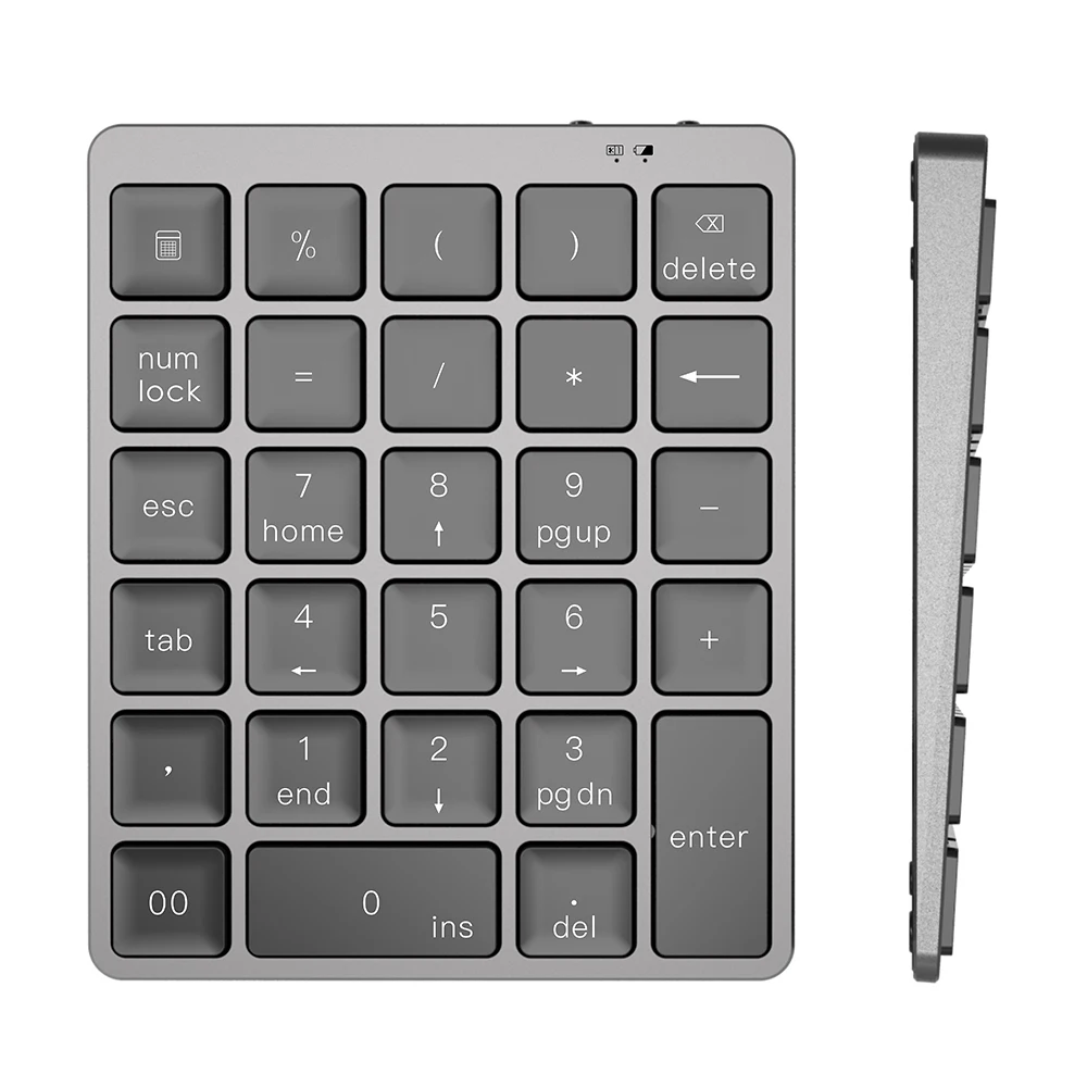 Android Wireless Number Pad BT Numeric Keypad with 34-Key Aluminum Alloy and ABS Material Keyboard HUB Type-C USB 3.0 Support for Windows Silver OS 