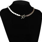 Pearl Necklace Pearl Necklace 18K Gold Handmade Pearl Choker Cuban Link Chain Women Girls