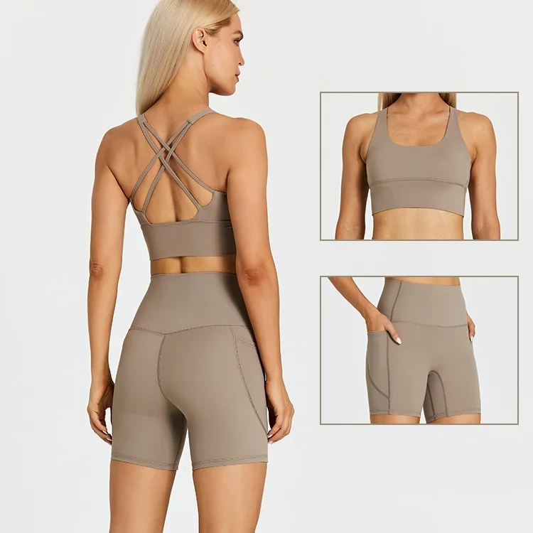 Custom Logo High Quality Quick Dry Breathable Fitness Yoga Wear Women Running Shorts And Bra Yoga Set