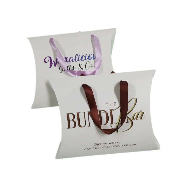 Personalized Pillow Box Packaging With Handle Black Packaging Box With Logo Printed for Hair Extensions With Paper Bag manufacture
