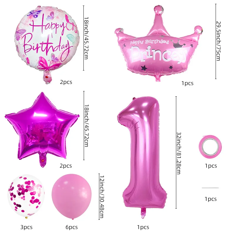 Custom Balloons set Happy Birthday party decorations number foil balloon with Crown foil balloon party decorations