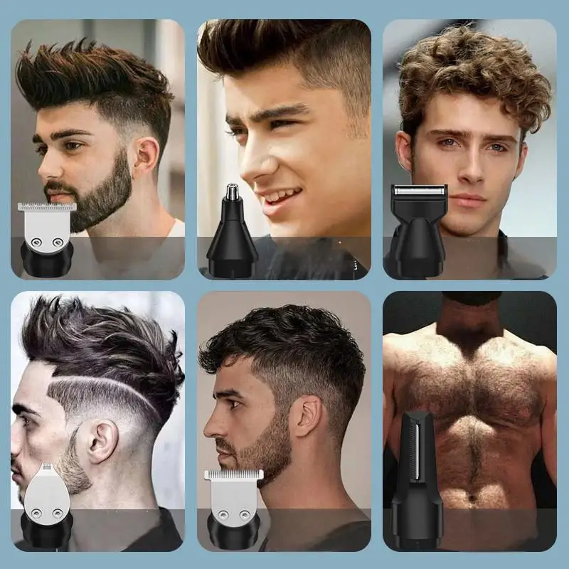 6 in 1 Multifunctional Electric Hair Clipper with IPX7 Waterproof and 1.5h Charging Time for Men's Grooming