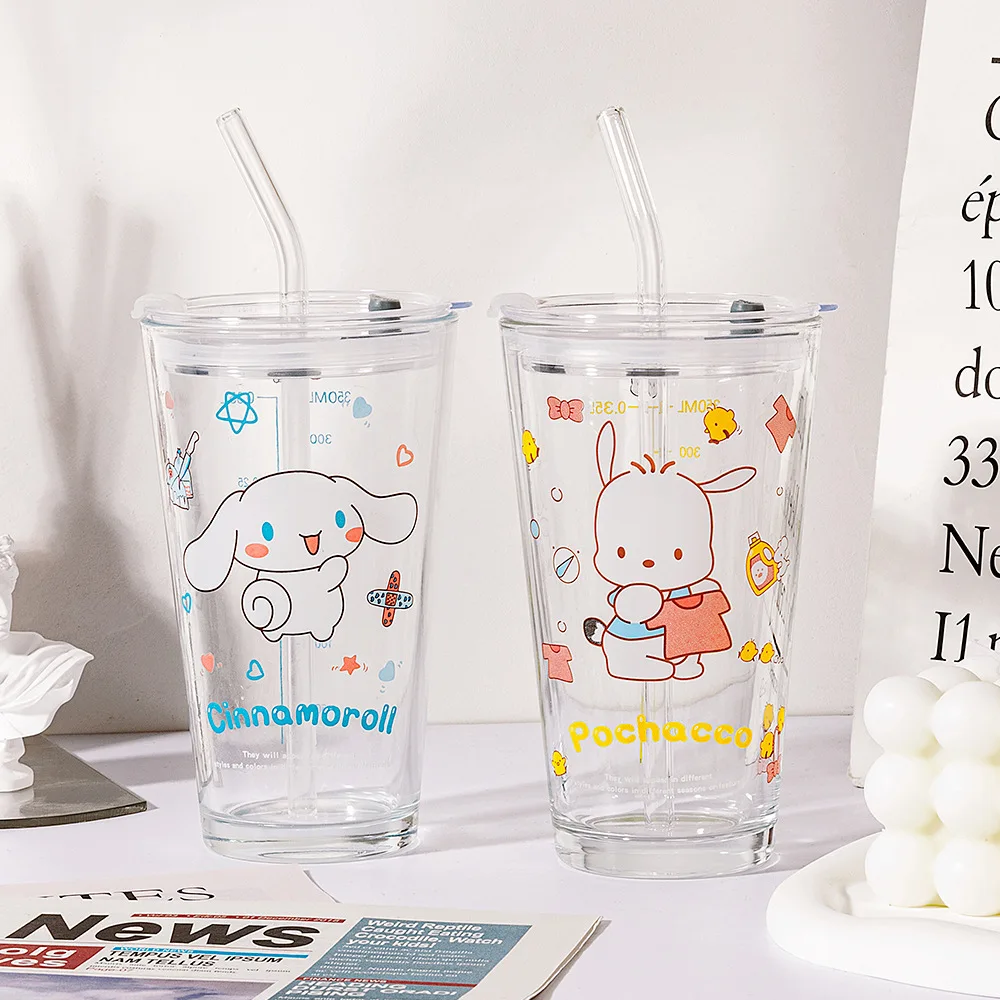 MB1  Factory Price Sanrio ins Wind Glass Milk Cup High appearance level cartoon drink juice cup Home office coffee cup