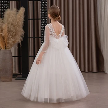 Western Style Fashionable V-neck Princess Children Party Dress pink Flower Girl Wedding Gown Fluffy Big Girl Dresses for 10Y