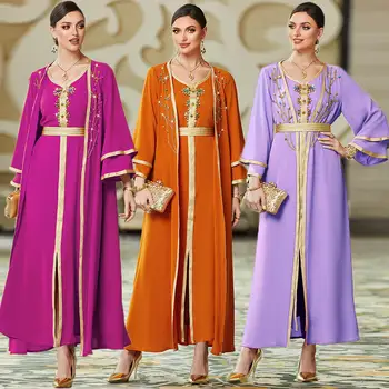 High quality wholesale Borka Muslim spaghetti strap women's Dubai Abaya Maxi Muslimah dress fashionable double-layer Abaya dress