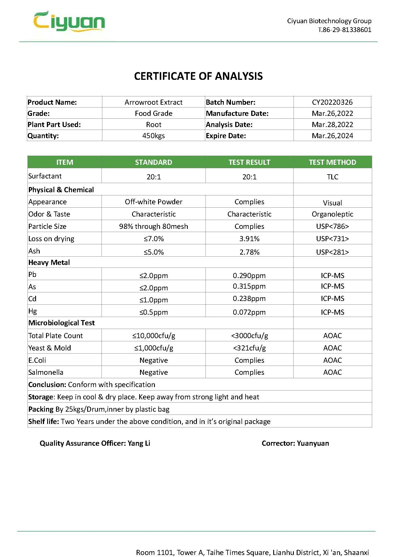 Ciyuan Bio Factory Supply Food Additive 100 Pure Arrowroot Extract