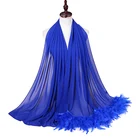 Hijab Red Pink Blue Fashion Large Scarf Pearl Chiffon Feather Tassel Hijab Solid Shawl Head Wrap For Women