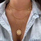 Cheap 2022 Wholesale Cheap 18k Gold Plated Triple Butterfly Pearl Heart Multi Layer Coin Necklace Set Women