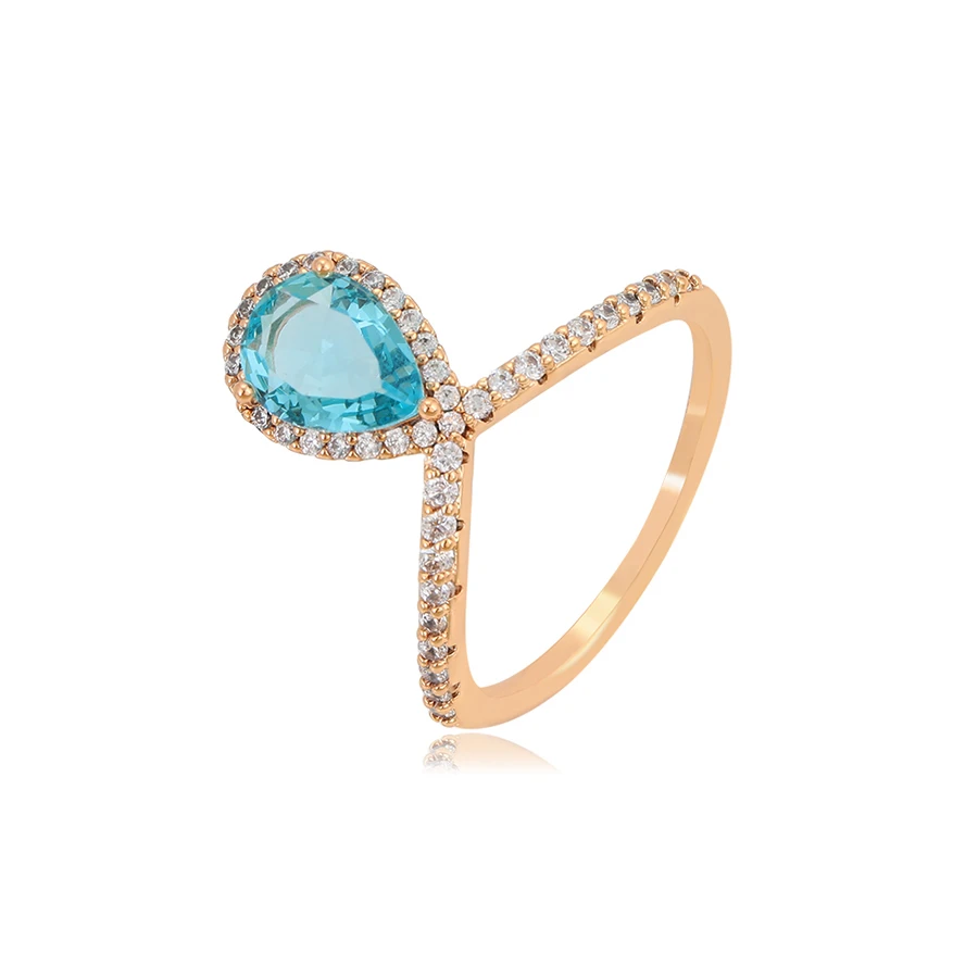 A0091587 XUPING Jewelry customization accessories woman 18K gold color Copper gold plated Light blue stone Slender finger ring