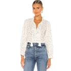 Stripe Ladies Cotton Fall Clothing Women Long Sleeve Floral Print Stripe Tassel Ruffles Ladies White Casual Blouse