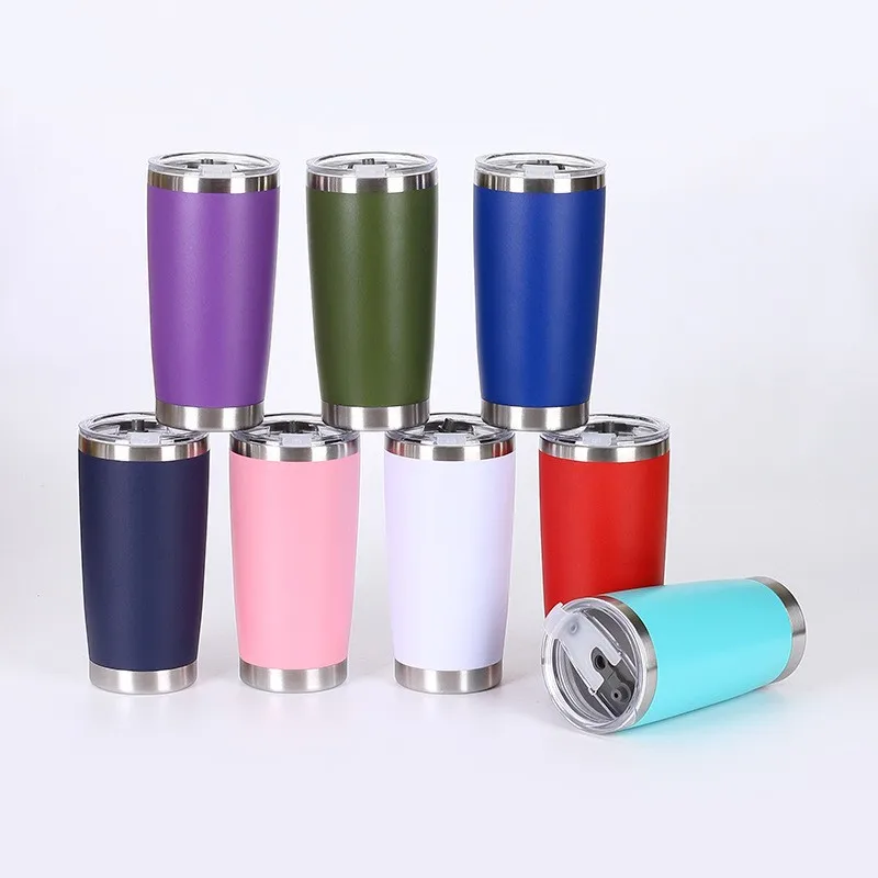 Hot Sale Coffee Cups 20 oz Powder Coating Stainless Steel Travel CAR HOLDER Mugs Vacuum Insulated Tumblers With Lid