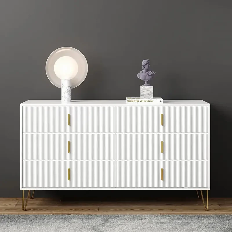 Modern White 6-Drawer Buffet Cabinet  Living room Bedroom Locker for Storage