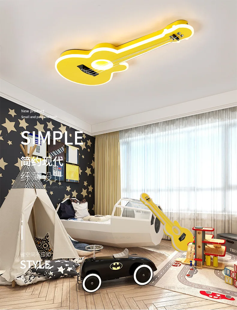 Children Guitar Ceiling Lamp Remote Control Kids Room Bar Home Party Dimmable Atmosphere RGB Led Ceiling Chandelier