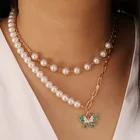 Pearl 18k Gold Multilayer Womenwild Simple Clavicle Chain Pearl Butterfly Bead Necklace