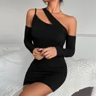 Dress 2021 Fashion Women Dress Fall Feel Off Shoulder Long Sleeves Dress Bodycon Casual Evening Dress For Ladies