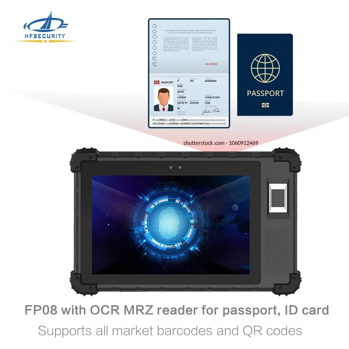 HFSecurity FP08 Android 11 Portable 4G Wifi  Waterproof QR Code MRZ Scanner fingerprint tablet Industrial rugged tablet android 2