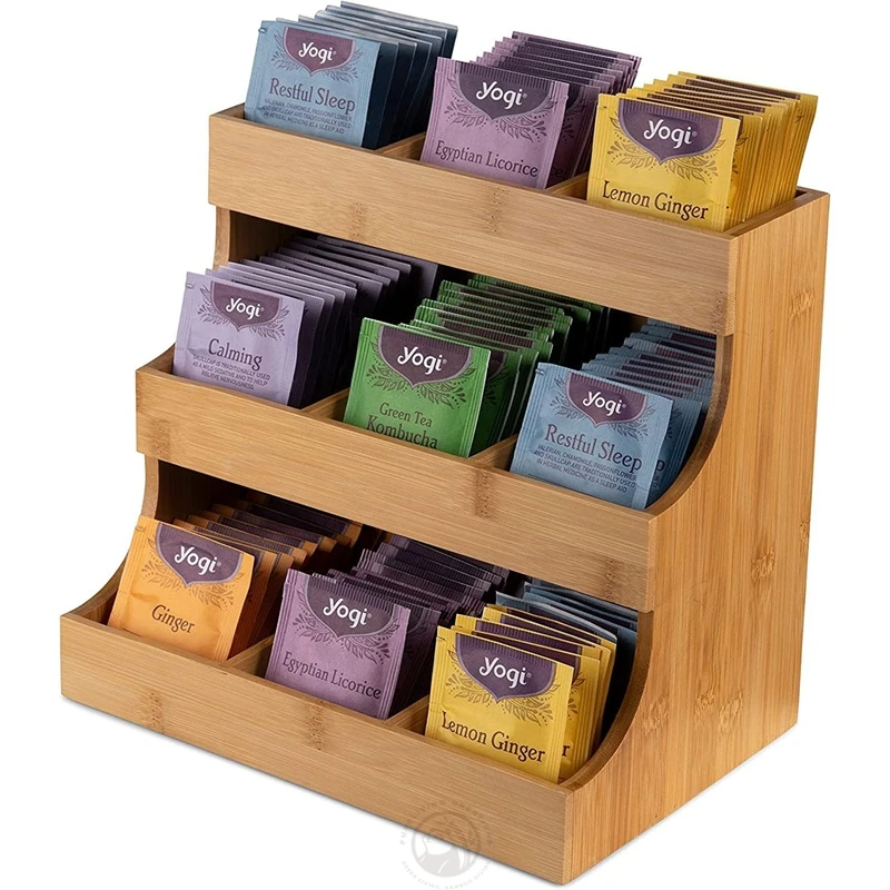 Factory Supply Holds 180 Tea Bags 3- Tier Elegant And Practical Bamboo Tea Bag Storage Holder