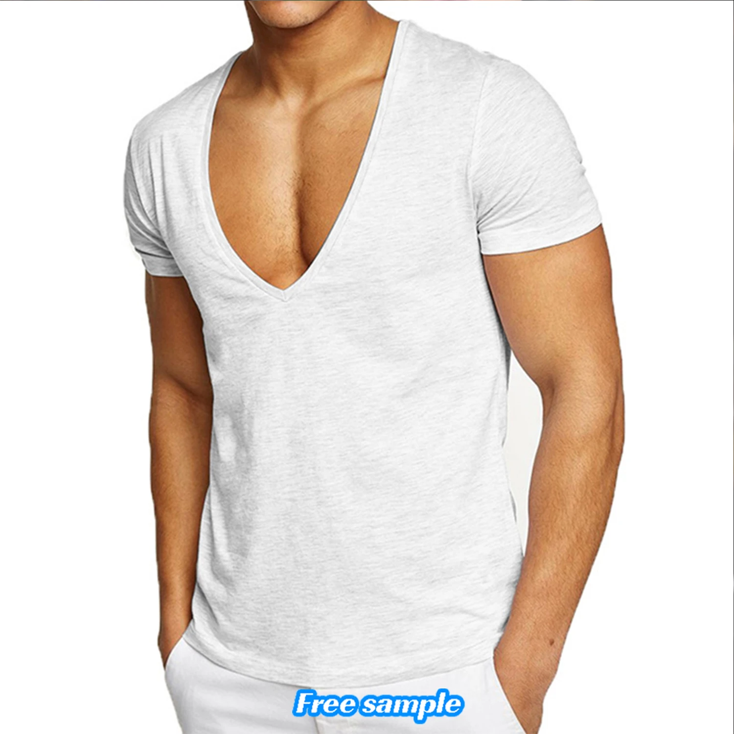 2022 wholesale activewear summer white black V neck men sexy t-shirt Men's workout sport blank wholesale gym wear t shirt