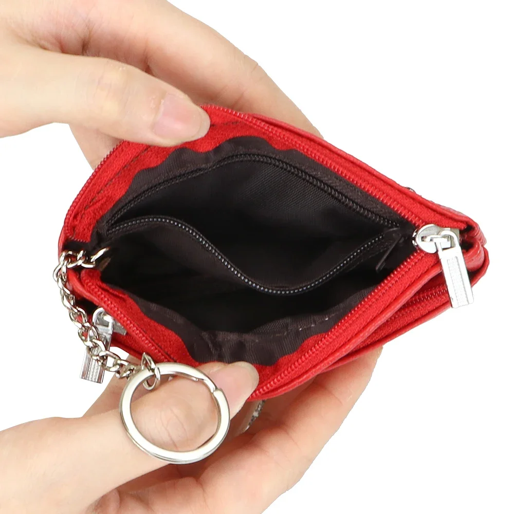 NAPPABAG'S Genuine Leather Coin Pouch With Key Chain - Red, Top Grain Leather For Men & Women