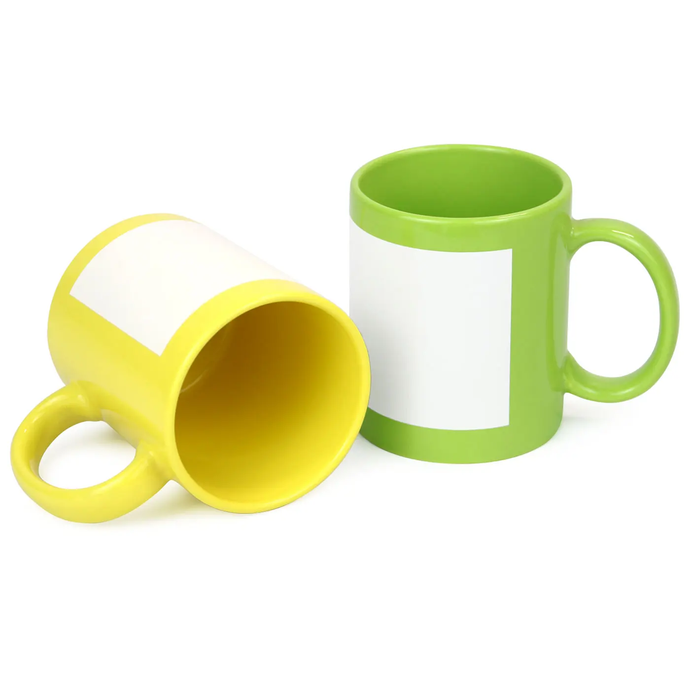 Market Price Cute Mugs 11oz Full Colour Sublimation Yellow Mug With White Patch