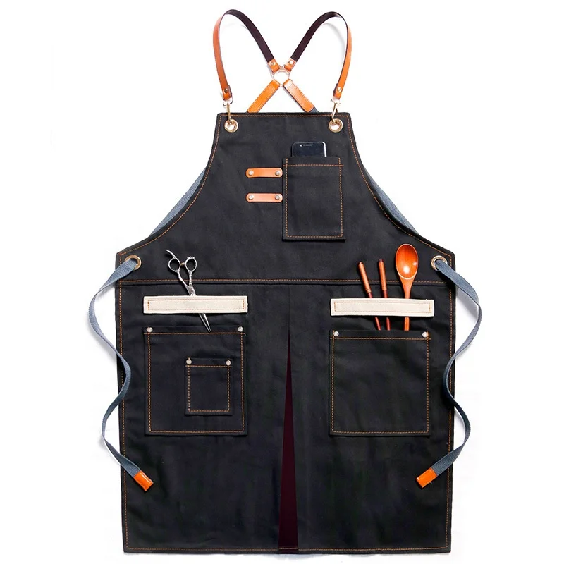 Custom Heavy Duty wax canvas Tool work Apron Chef Cooking BBQ and waterproof Working Tool Apron with pocket