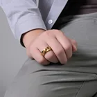 MECYLIFE Hiphop Jewelry Ring Stainless Steel 18k Gold Men's Chain Ring