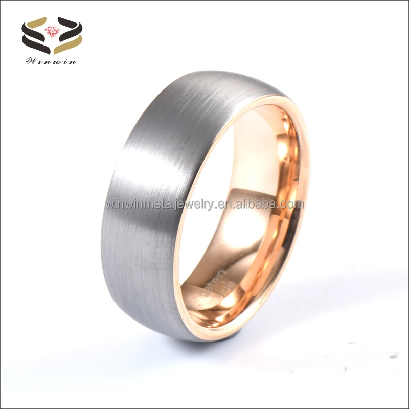 8mm Classic Dome Brushed Silver Rose Gold Tungsten Wedding Band Ring for Unisex Comfort Fit