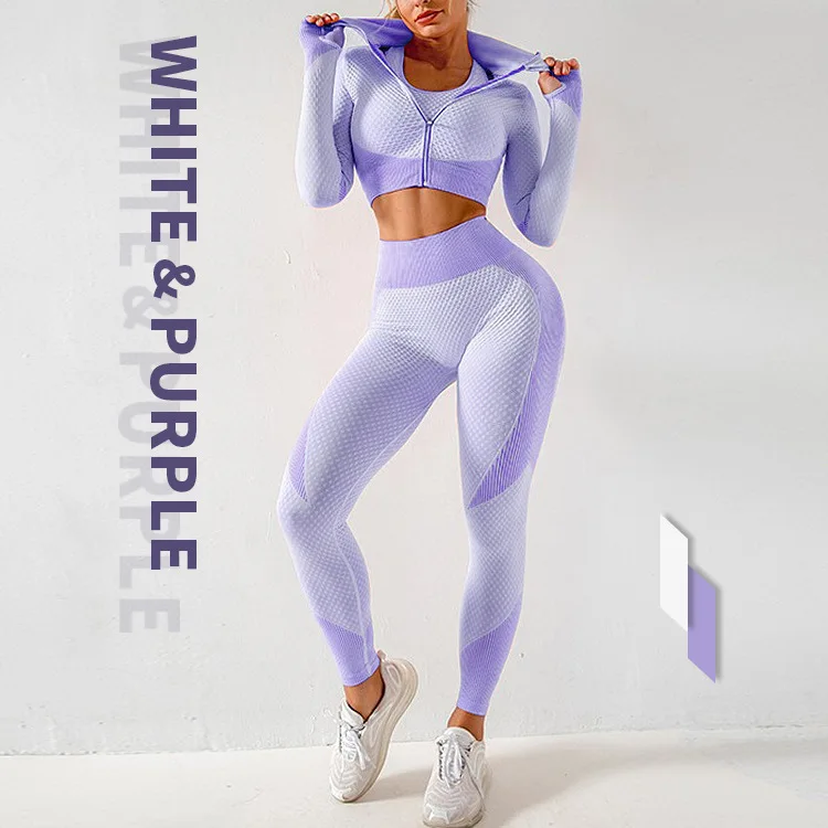 3 Pcs Seamless S-4XL Butt up Lifter Lulu Splicing Workout Gym Fitness Sets Women Sport Bra Croptop Jackets Fitness & Yoga wear