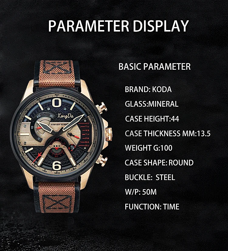 Luxury Oem Watch Custom Logo 44MM Case Size 5ATM Montre Brand Designer Men Quartz Chronograph Watches