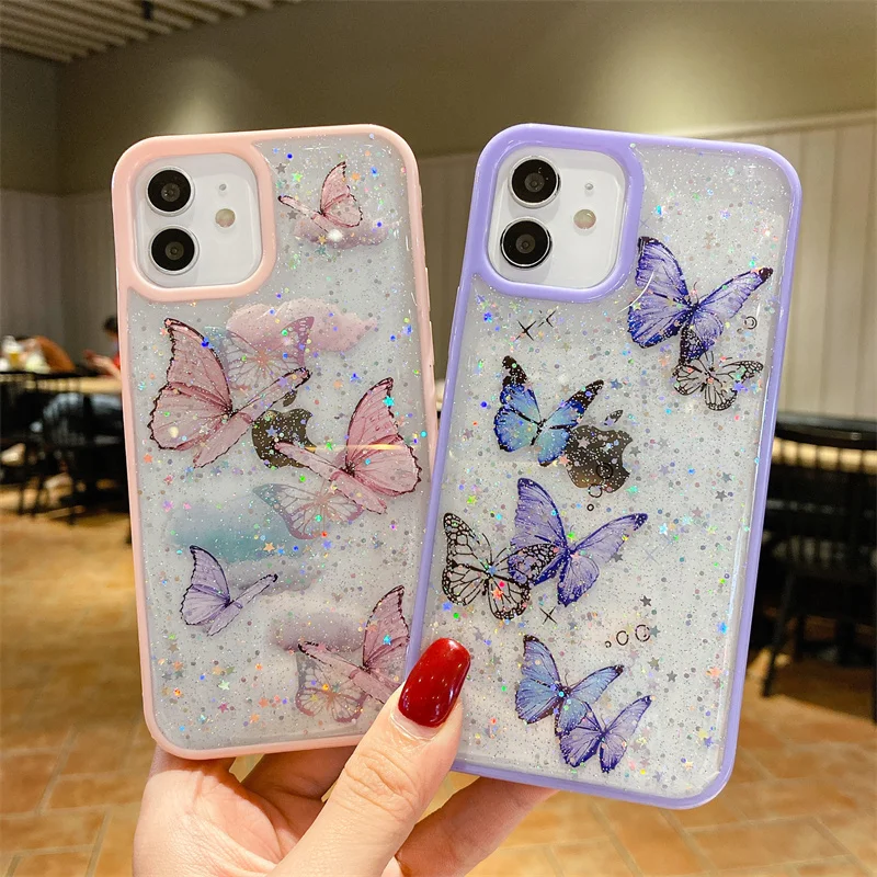 Luxury Glitter Bling Butterfly Phone Case For iPhone 15 14 13 12 11 Pro Max Xs Xr Xs Max 7 8 Plus