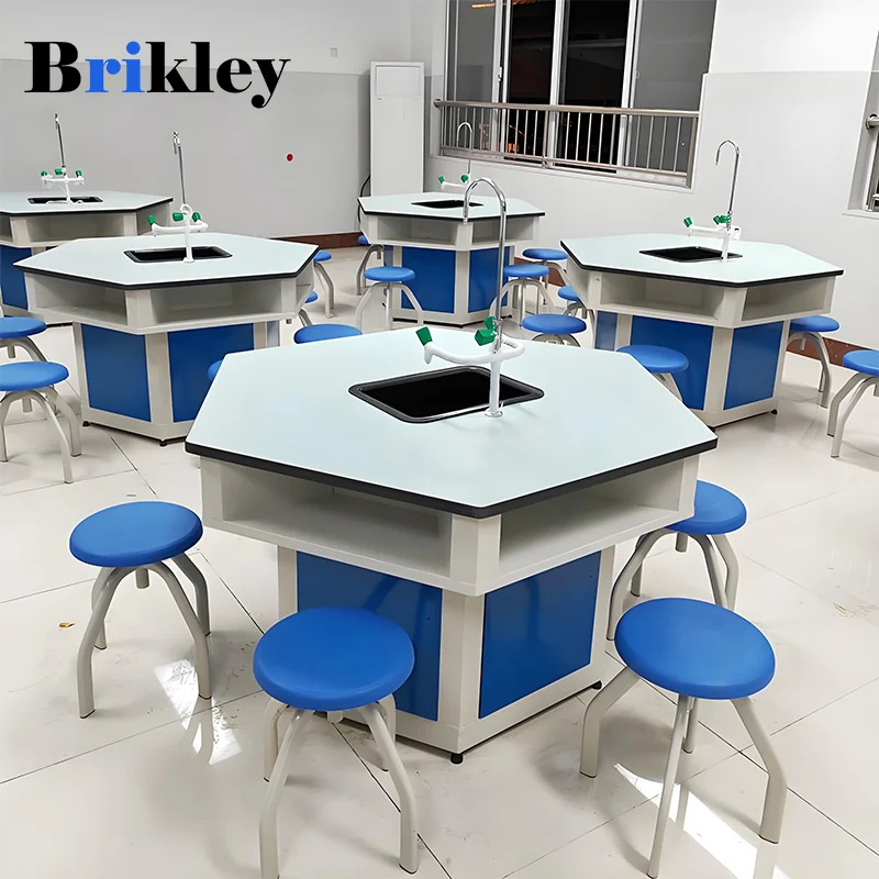 White and black phenolic board laboratory countertop details