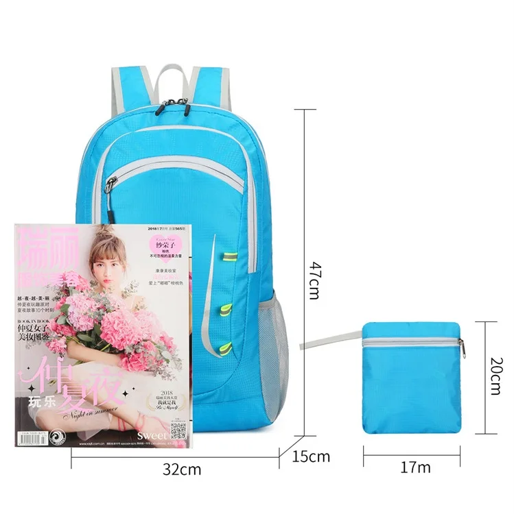 Wholesale custom logo nylon foldable backpack waterproof outdoor casual sport backpack in multiple colors