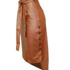 Leather Skirt Free Shipping Mid-Length Tight Drape Side Split Hem PU Leather Skirt